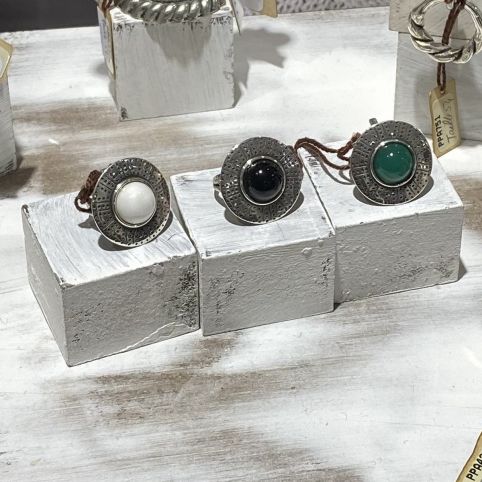 Bague Argent Disque Pierres Plata Pura