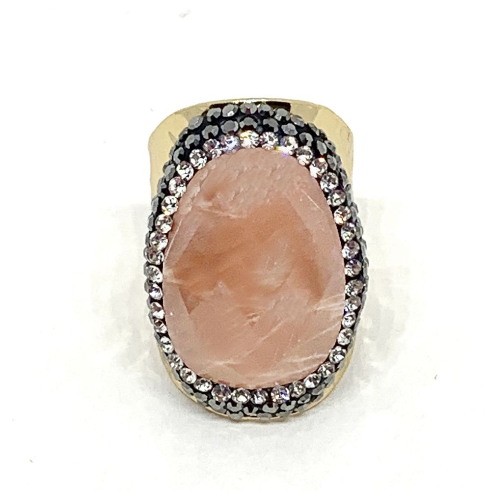 HYPNOCHIC Bague Strass Dorée Agate Peach HYPNOCHIC