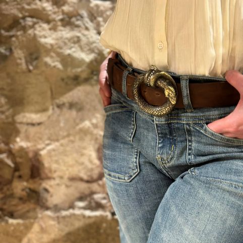 Ceinture Cuir Preto Marron avec Boucle YOLETTE