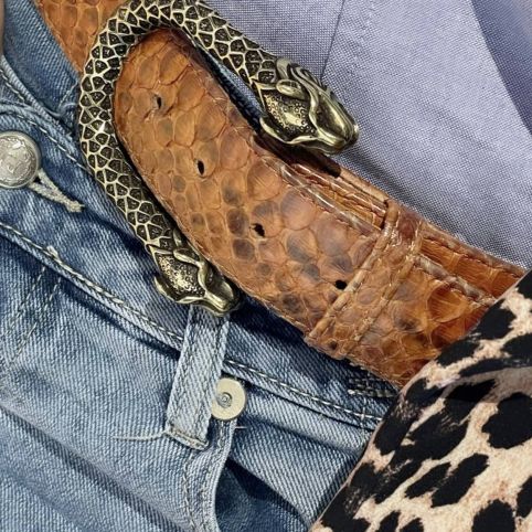Ceinture Cuir Caiman Cognac avec Boucle YOLETTE 