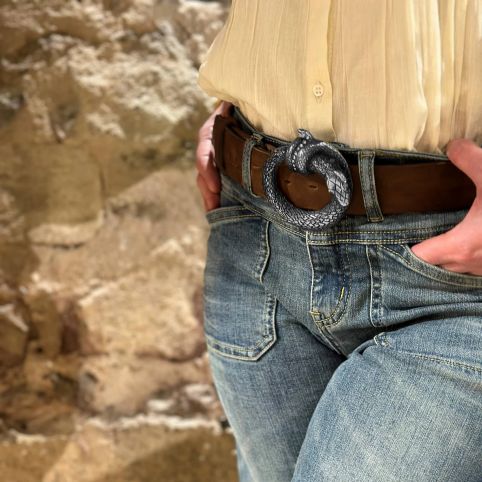 Ceinture Cuir Preto Marron avec Boucle YOLETTE