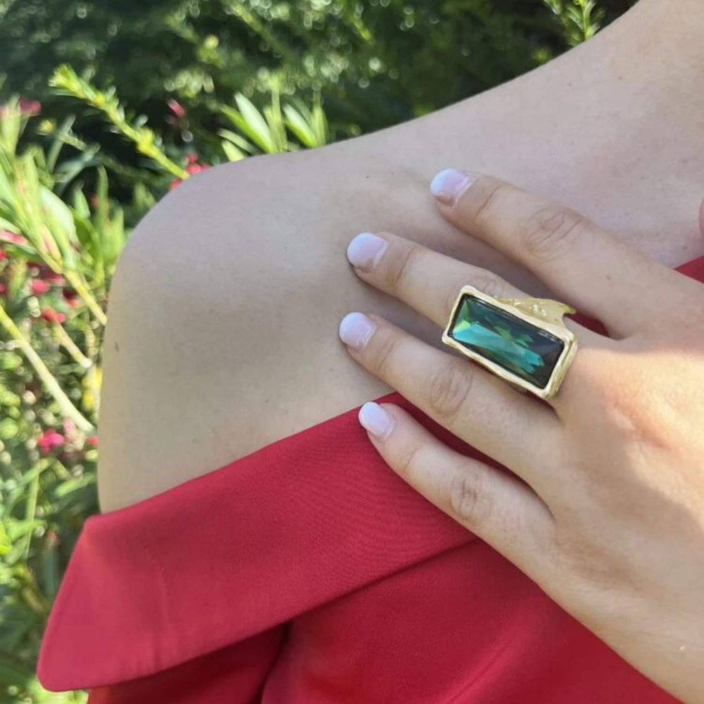 IGUAN Bague STONE Dorée Pierre Verte IGUAN